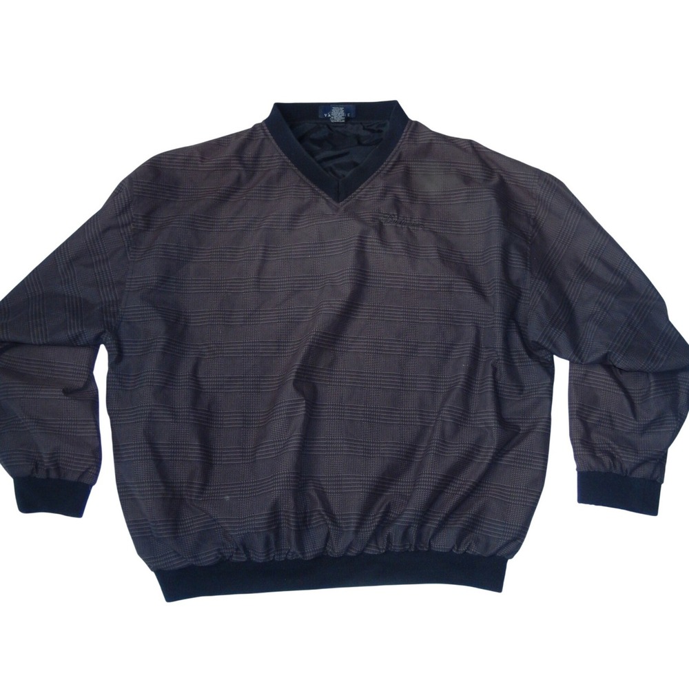 Budweiser Mens XL Plaid V-Neck Windbreaker Pullover Brown Navy Golf Jacket